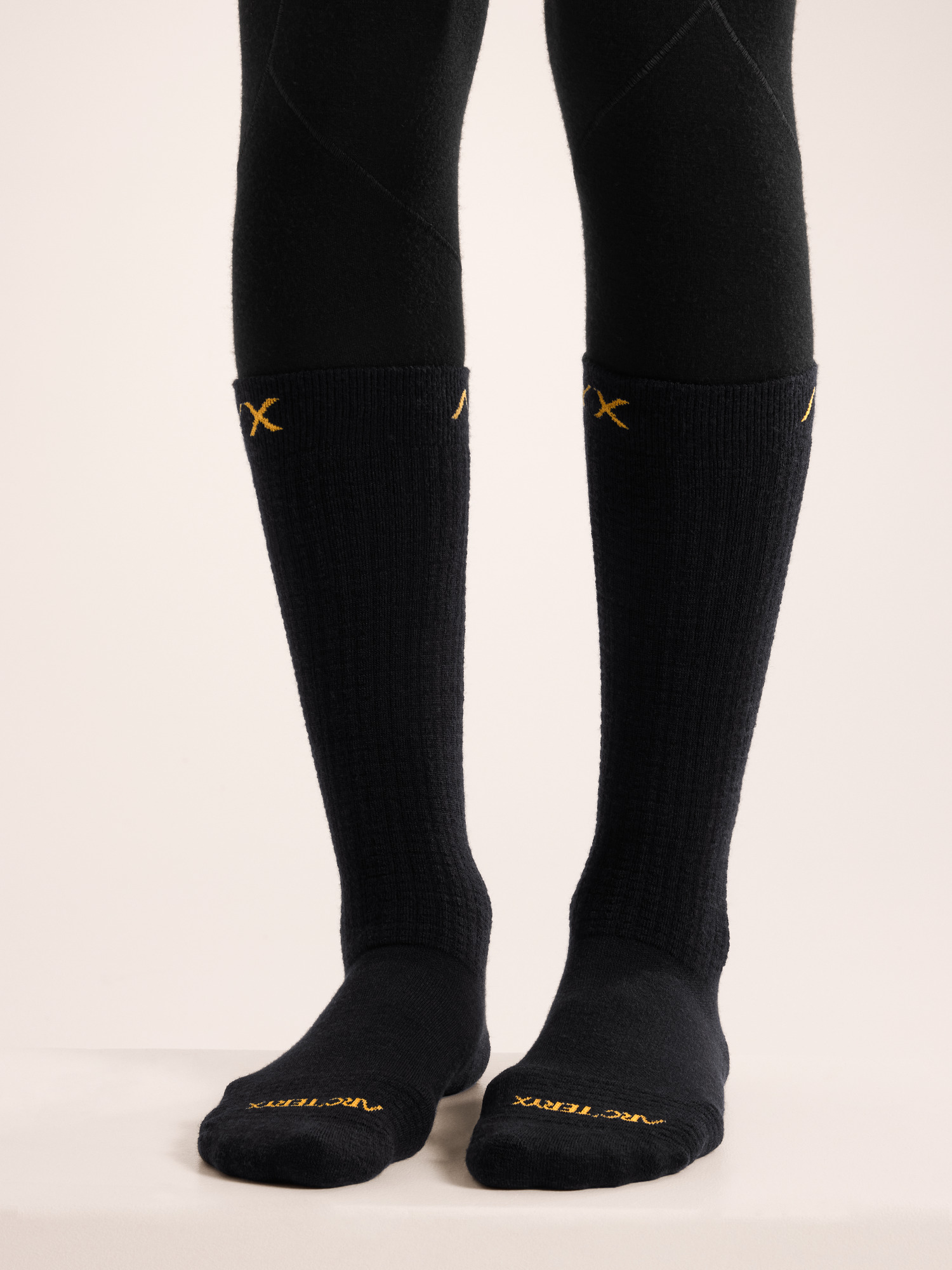 Merino Wool Ski Sock Black Front View