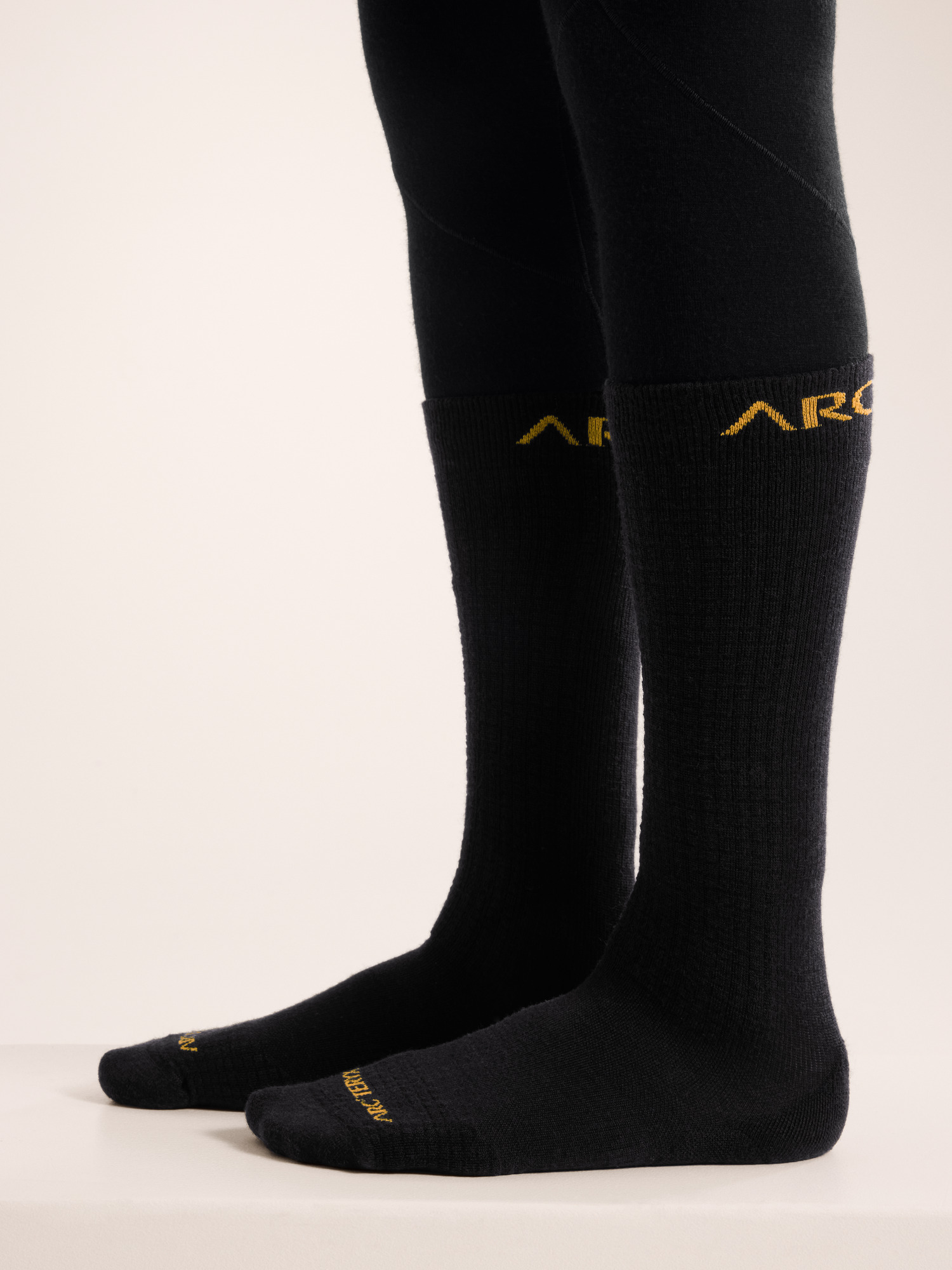 Merino Wool Ski Sock Black Side View
