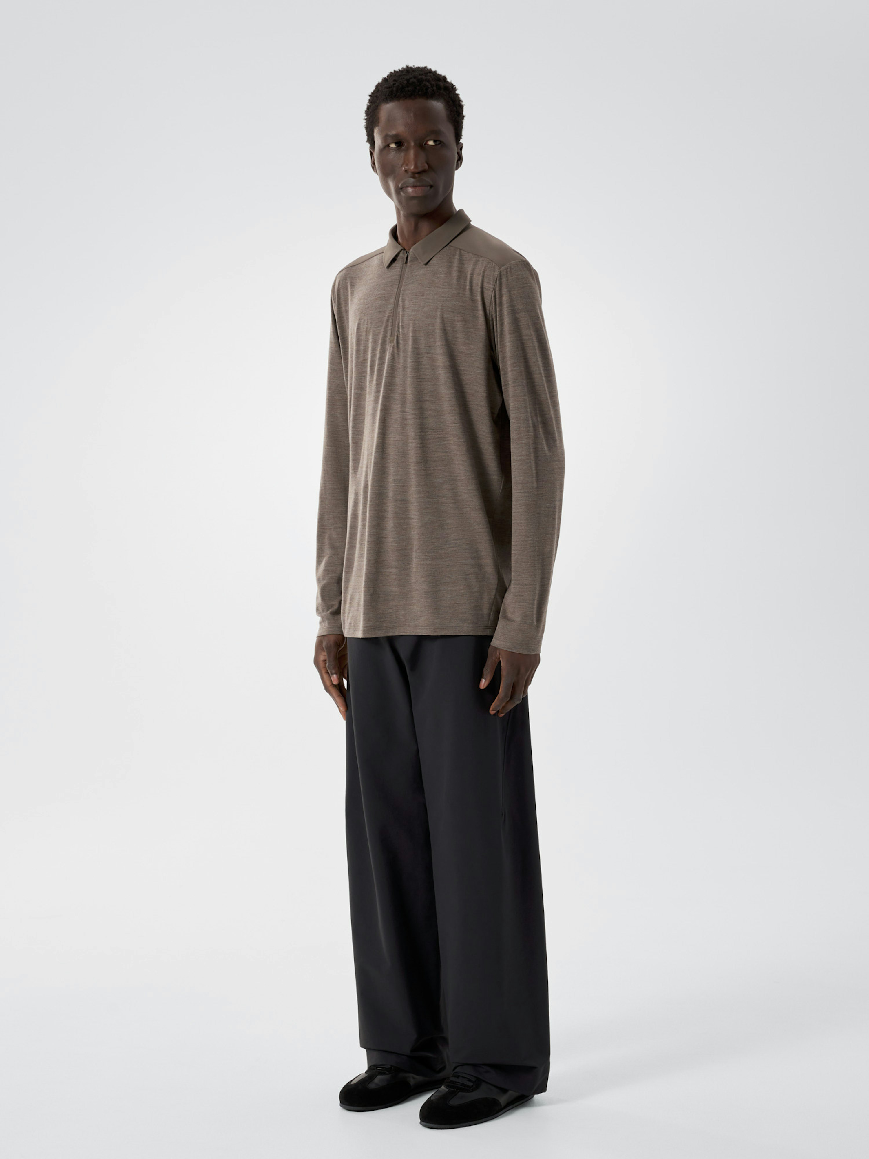 Frame Polo Shirt LS Gnosis Heather 3 4 Front View