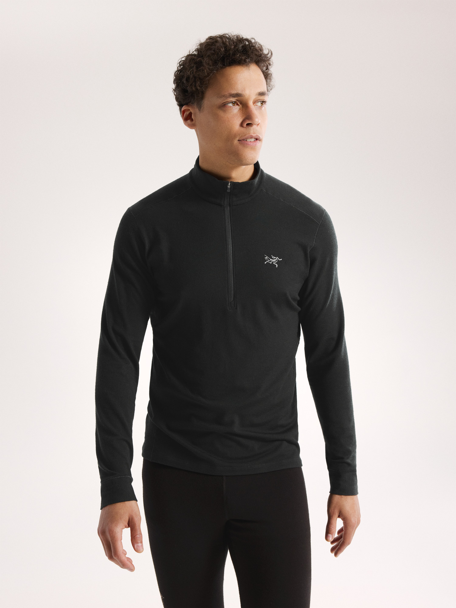 Rho Merino Wool Zip Neck Black Front View