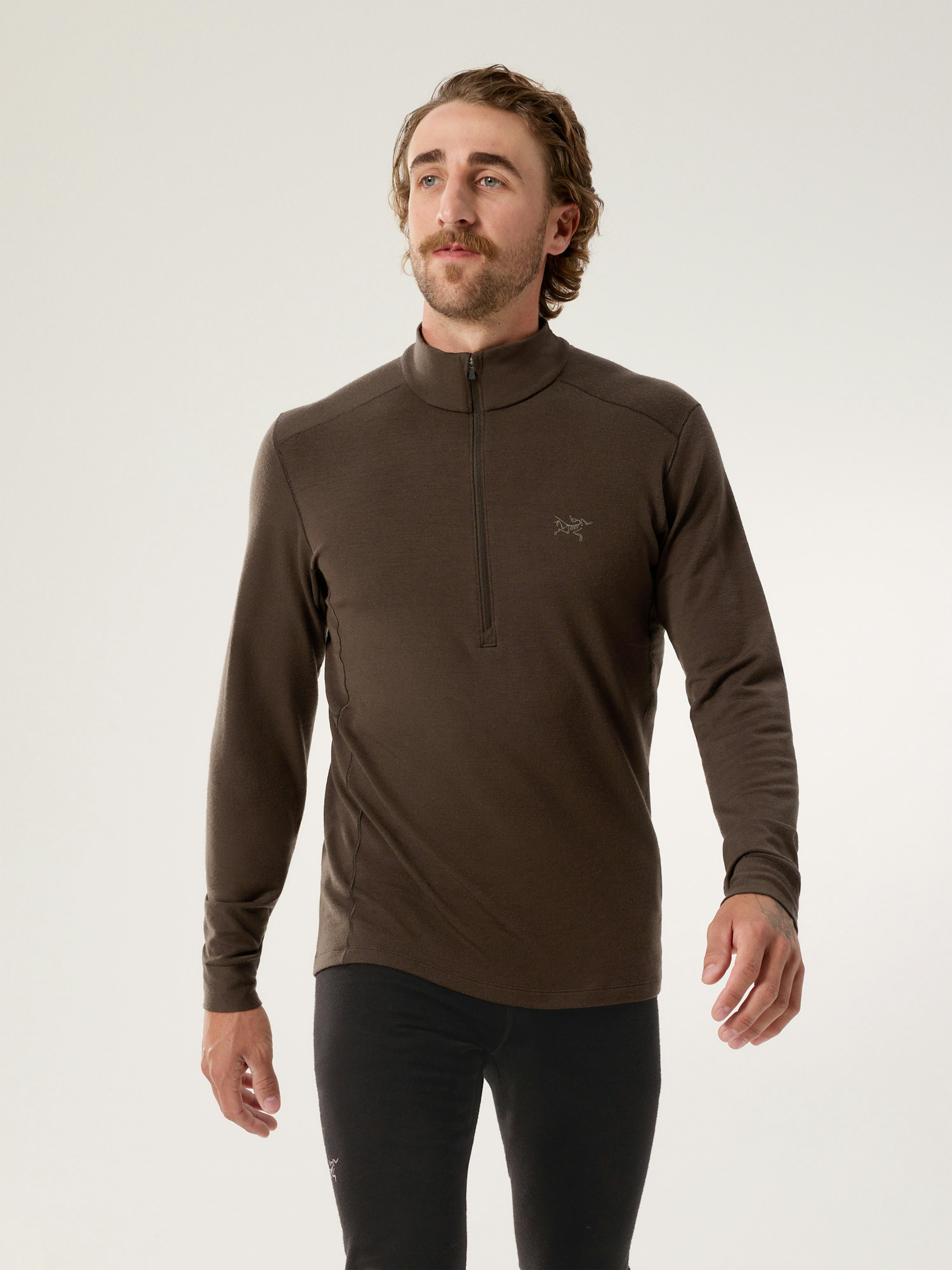 Rho Merino Wool Zip Neck Carob Front View