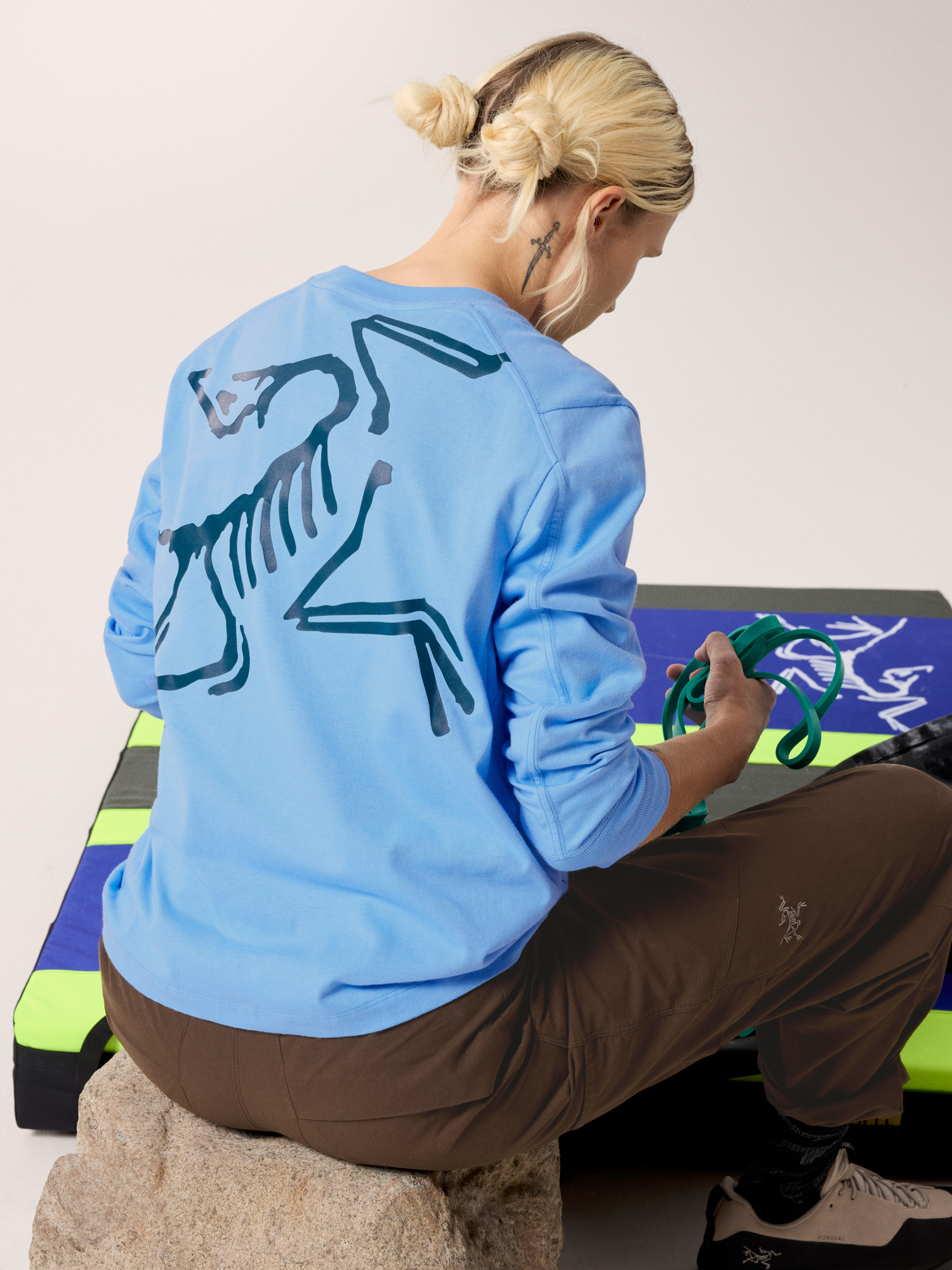 Kragg Cotton Bird Crew Neck Shirt LS Women's Glacial / Nightscape Hover