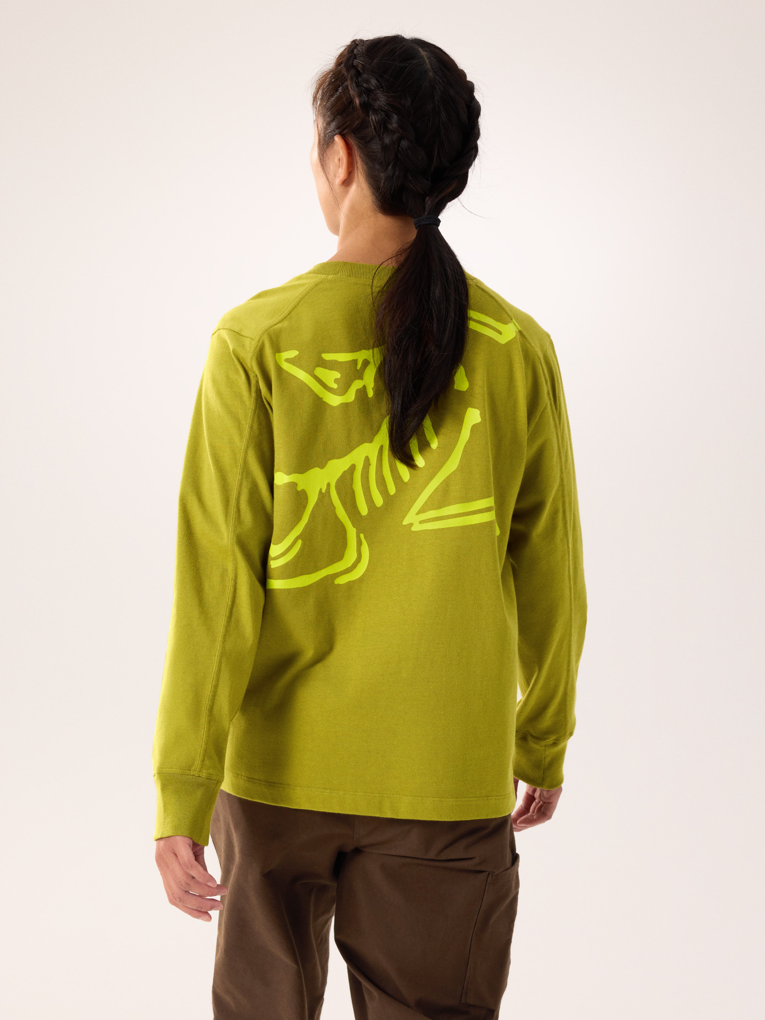 Kragg Cotton Bird Crew Neck Shirt LS Women's Olive Moss / Euphoria Back View
