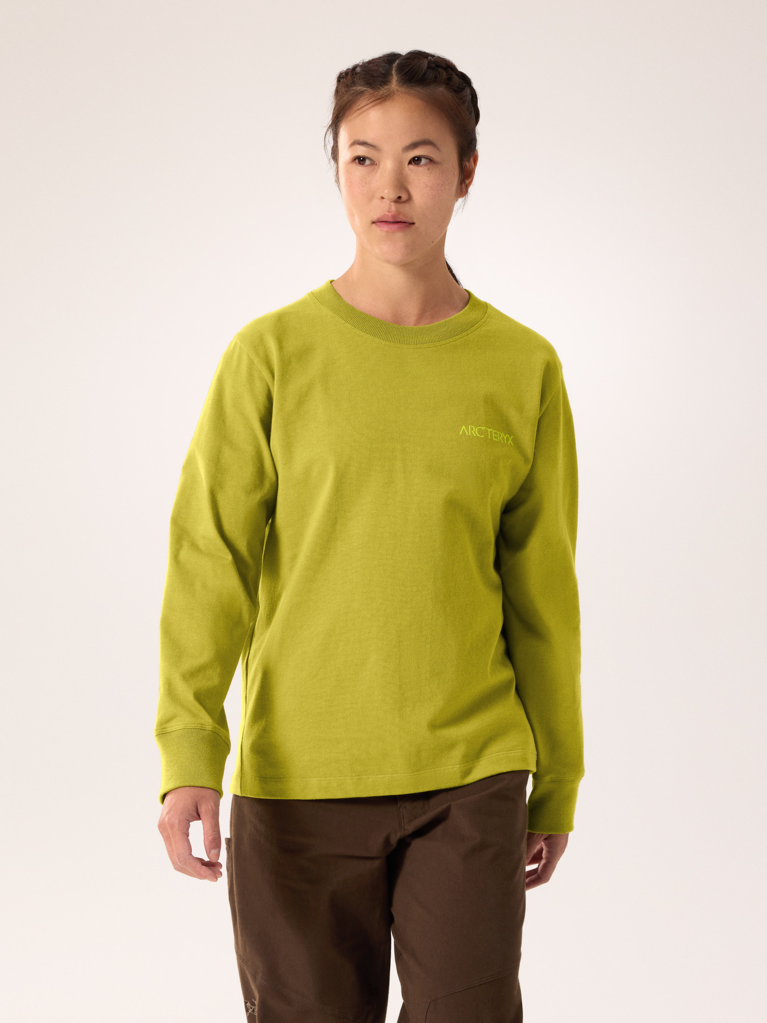 Kragg Cotton Bird Crew Neck Shirt LS Women's Olive Moss / Euphoria Front View