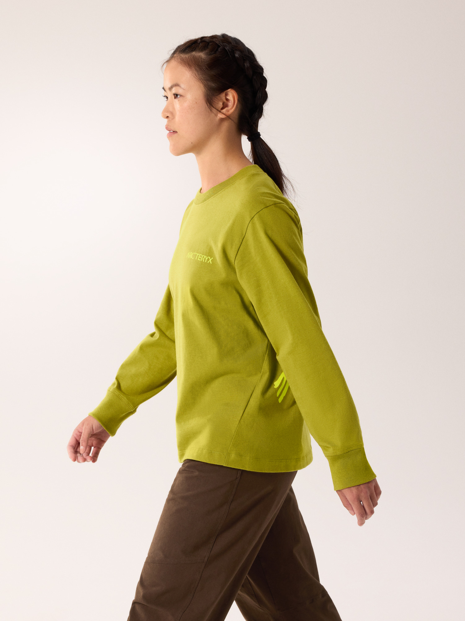 Kragg Cotton Bird Crew Neck Shirt LS Women's Olive Moss / Euphoria Side View