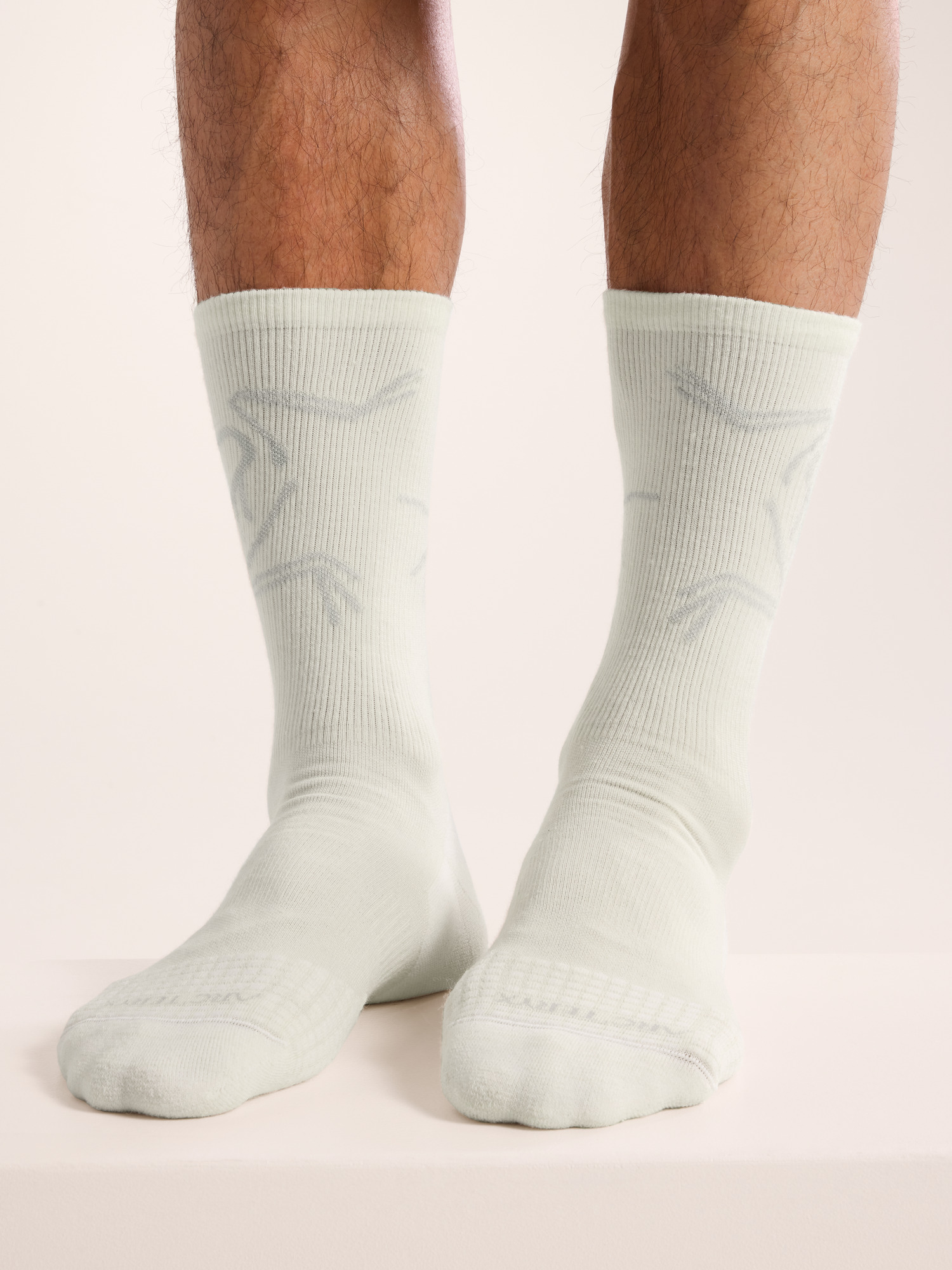 Merino Wool Mid Bird Sock White/Pearl Gray Front View