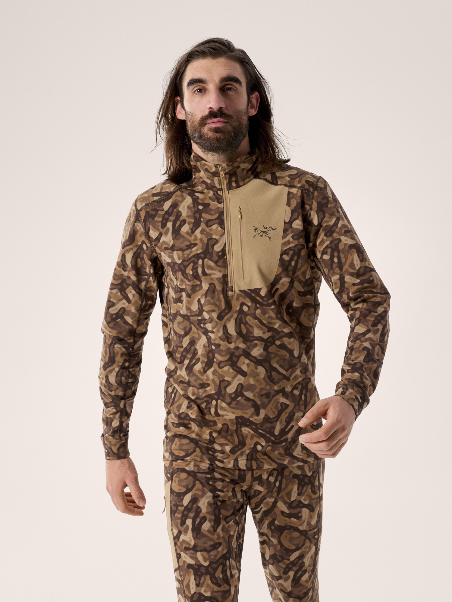 Rho LT Zip Neck Print Carob Grottoflage Front View