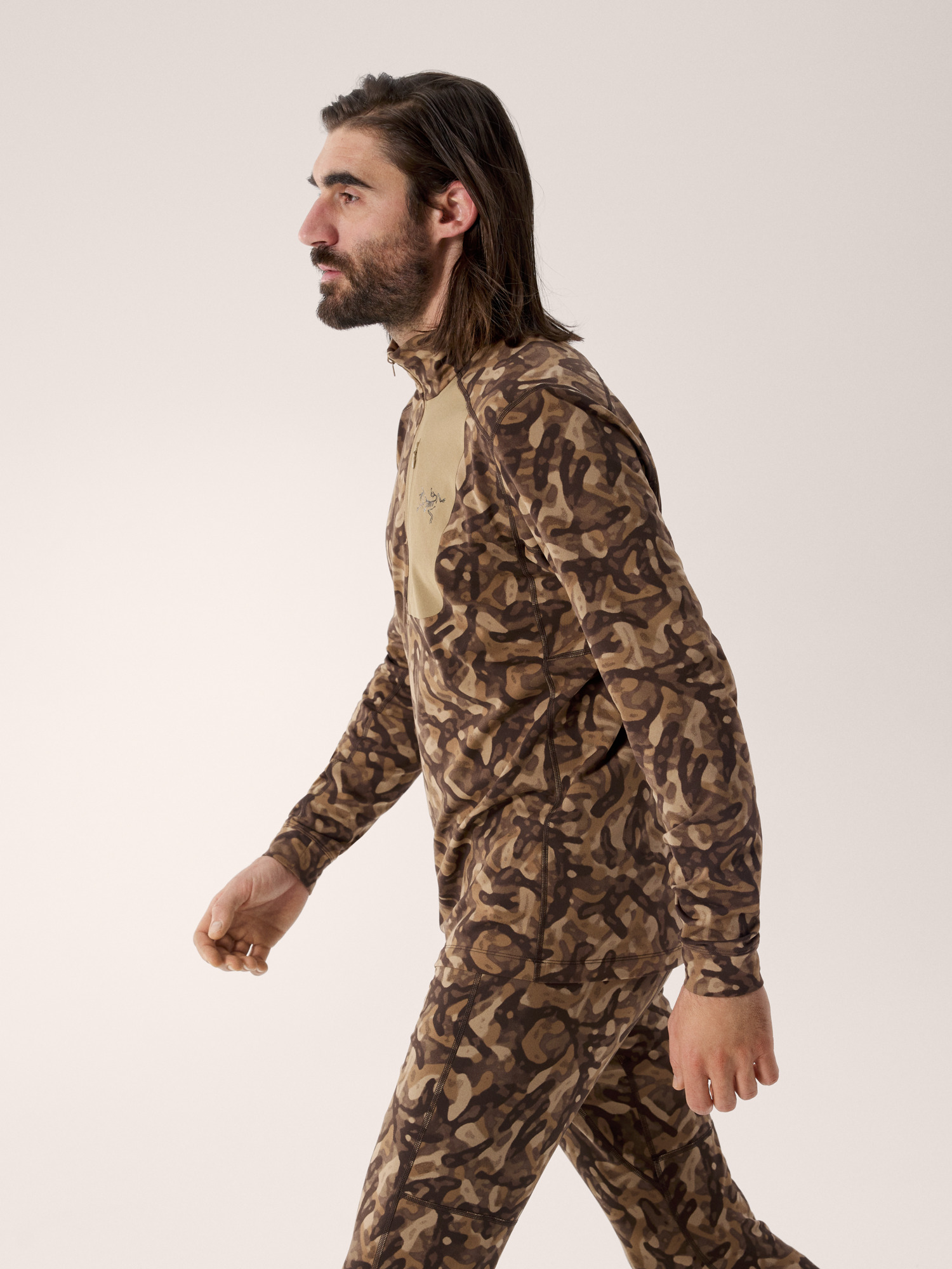 Rho LT Zip Neck Print Carob Grottoflage Side View