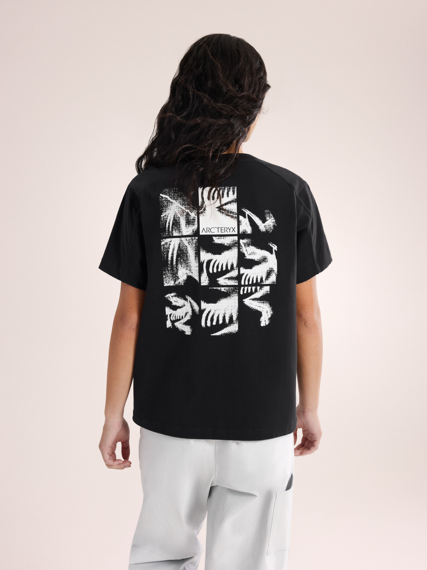 Kragg Cotton Bird Tile Crew Shirt SS Women's Black / Arctic Silk Back View