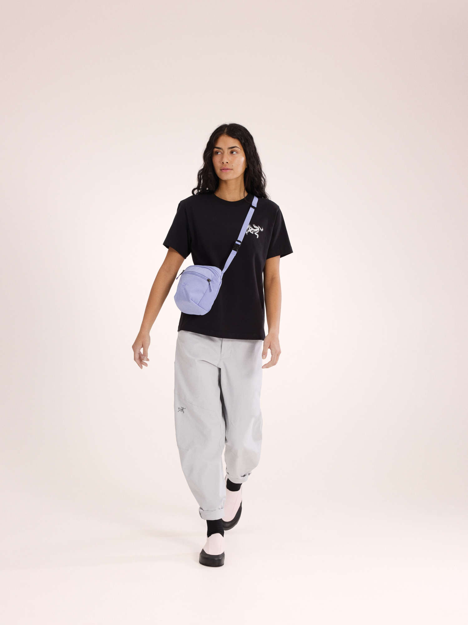 Kragg Cotton Bird Tile Crew Shirt SS Women's Black / Arctic Silk Full Body