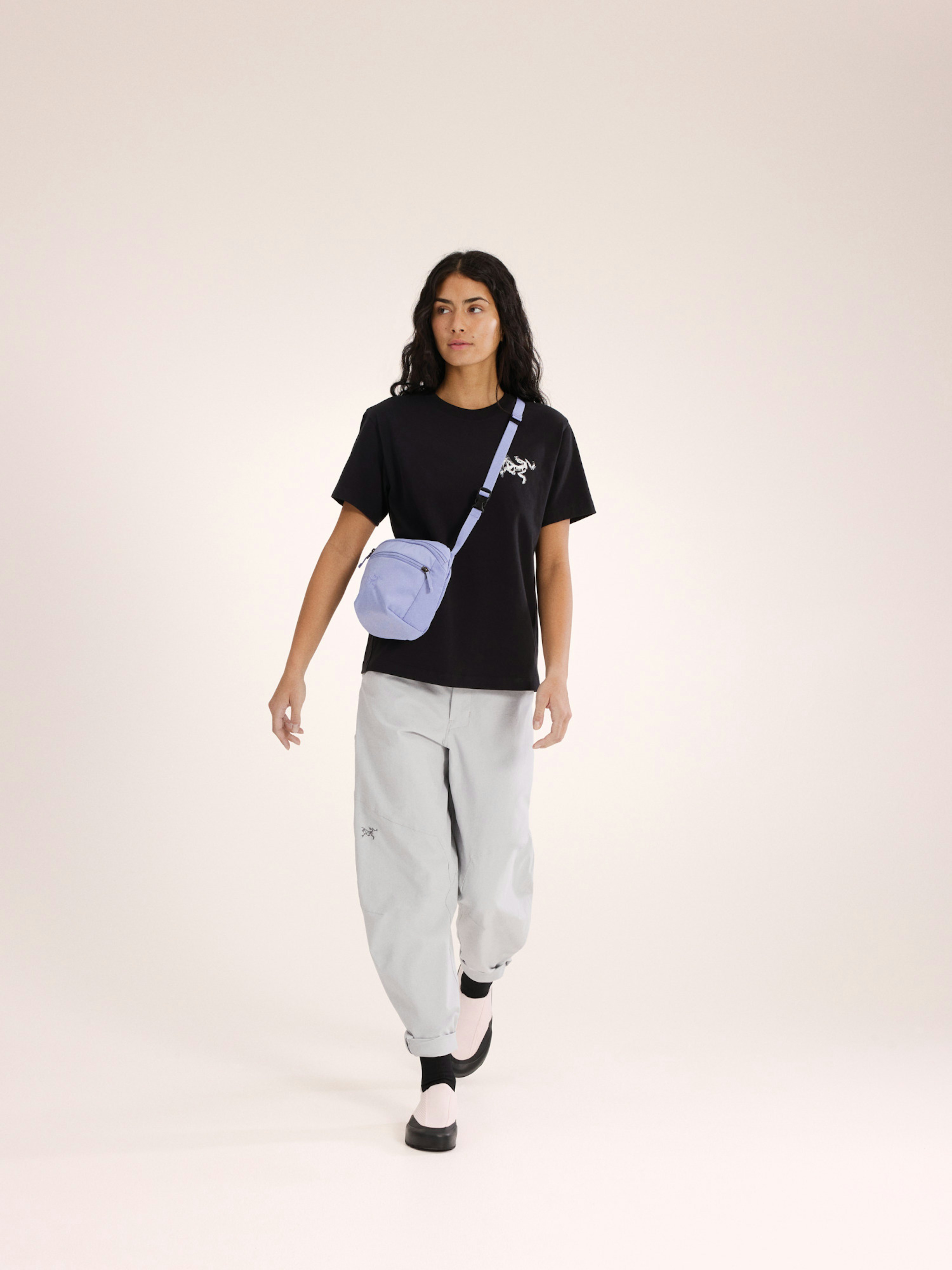 Kragg Cotton Bird Tile Crew Shirt SS Women's Black / Arctic Silk Full Body