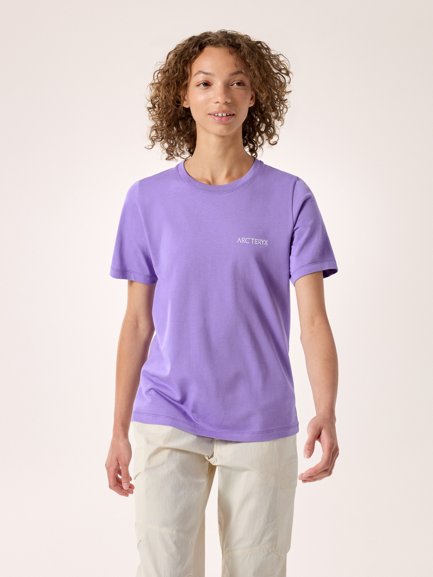 Kragg SL Cotton Blurred Bird Crew Shirt SS Women's Aster / White Front View