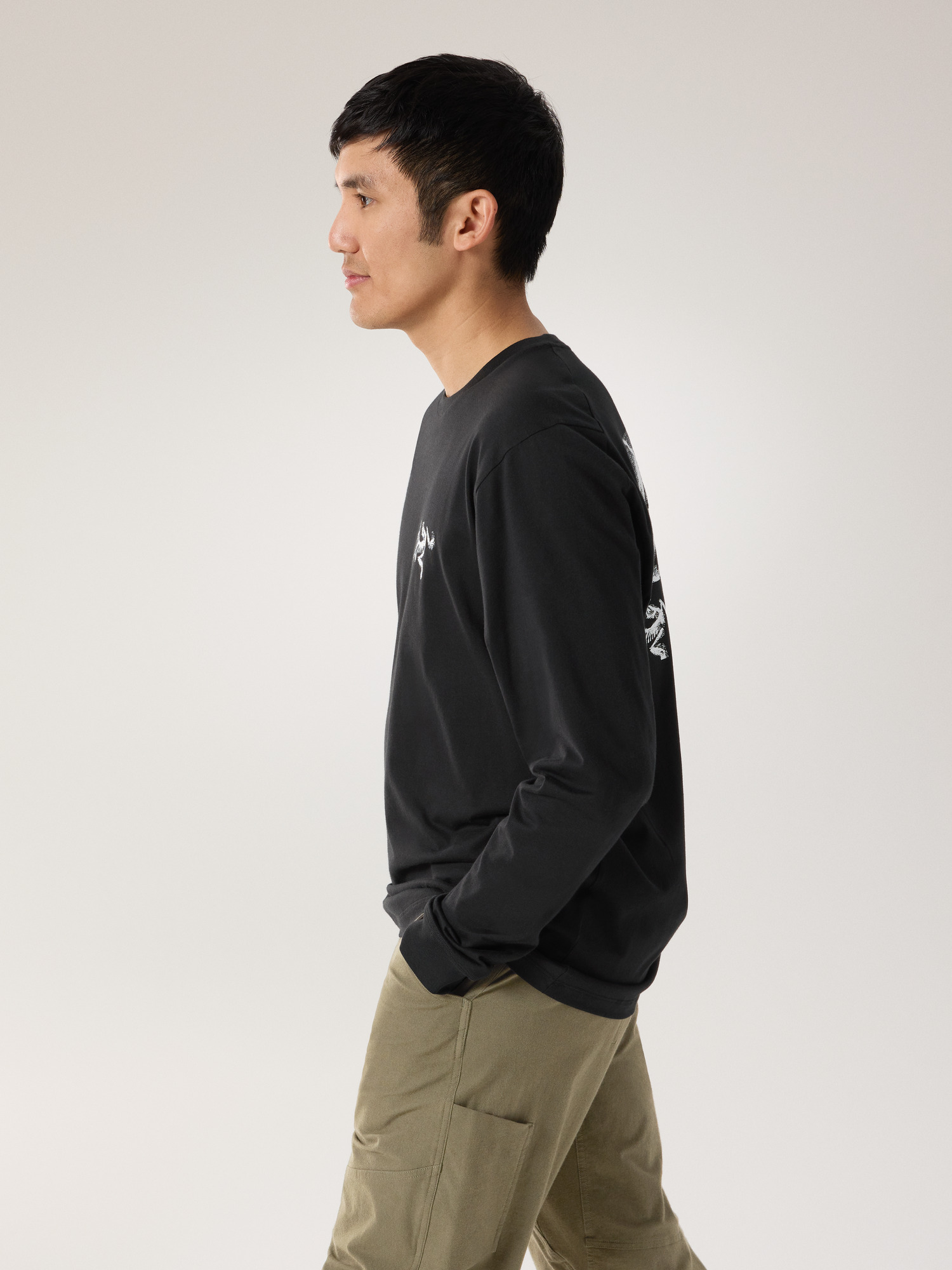 Kragg SL Cotton Bird Tile Shirt LS Black / Arctic Silk Side View