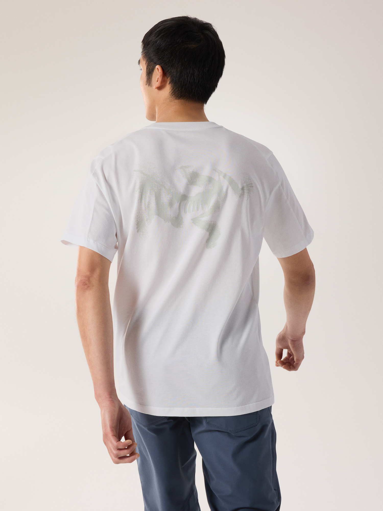 Kragg SL Cotton Blurred Bird Shirt SS White Light / Atmos Back View