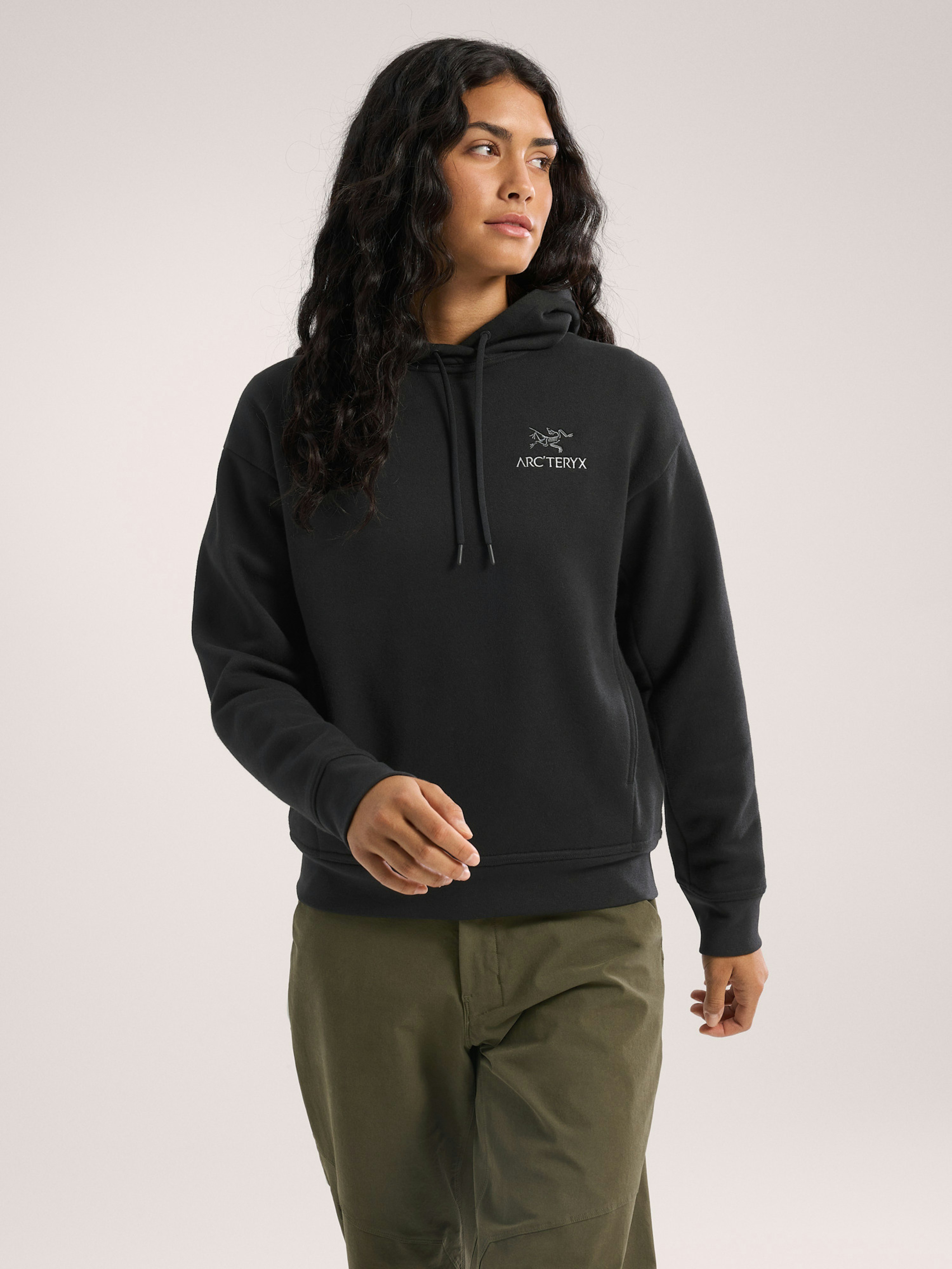 Emblem Fleece Hoody Women's Black Front View