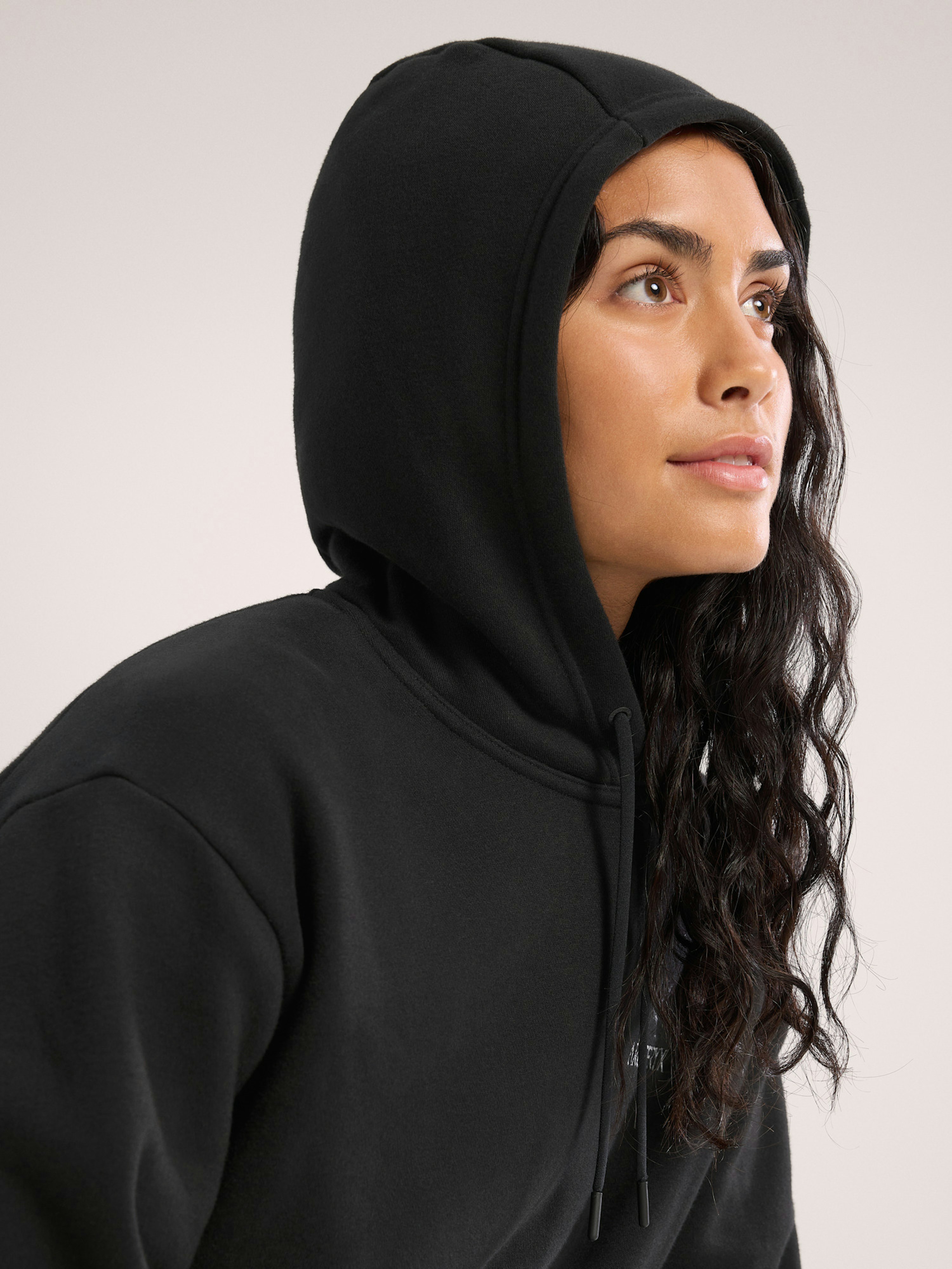 Emblem Fleece Hoody Women's Black Hood Up
