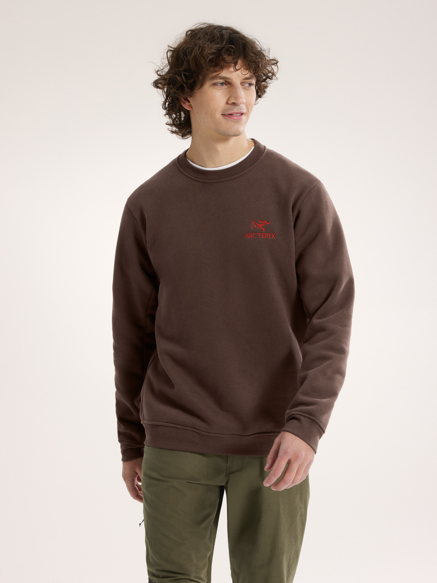 Emblem Fleece Crew Neck Pullover Carob Front View