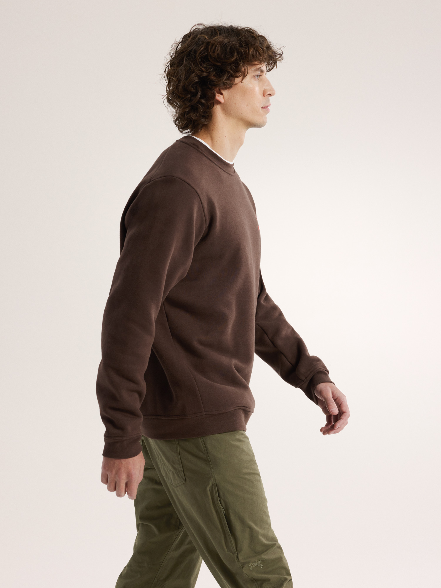 Emblem Fleece Crew Neck Pullover Carob Side View