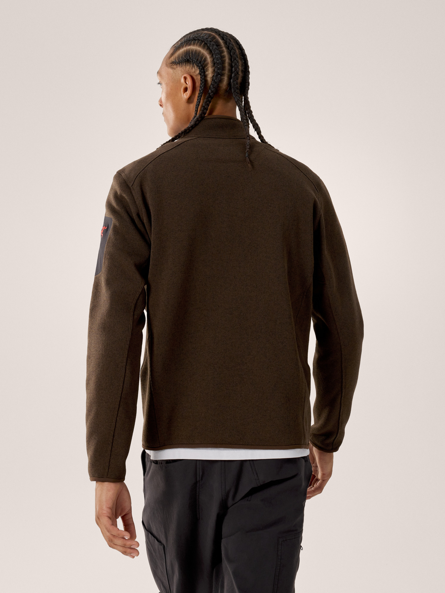 Covert Cardigan Carob Heather / Black Back View