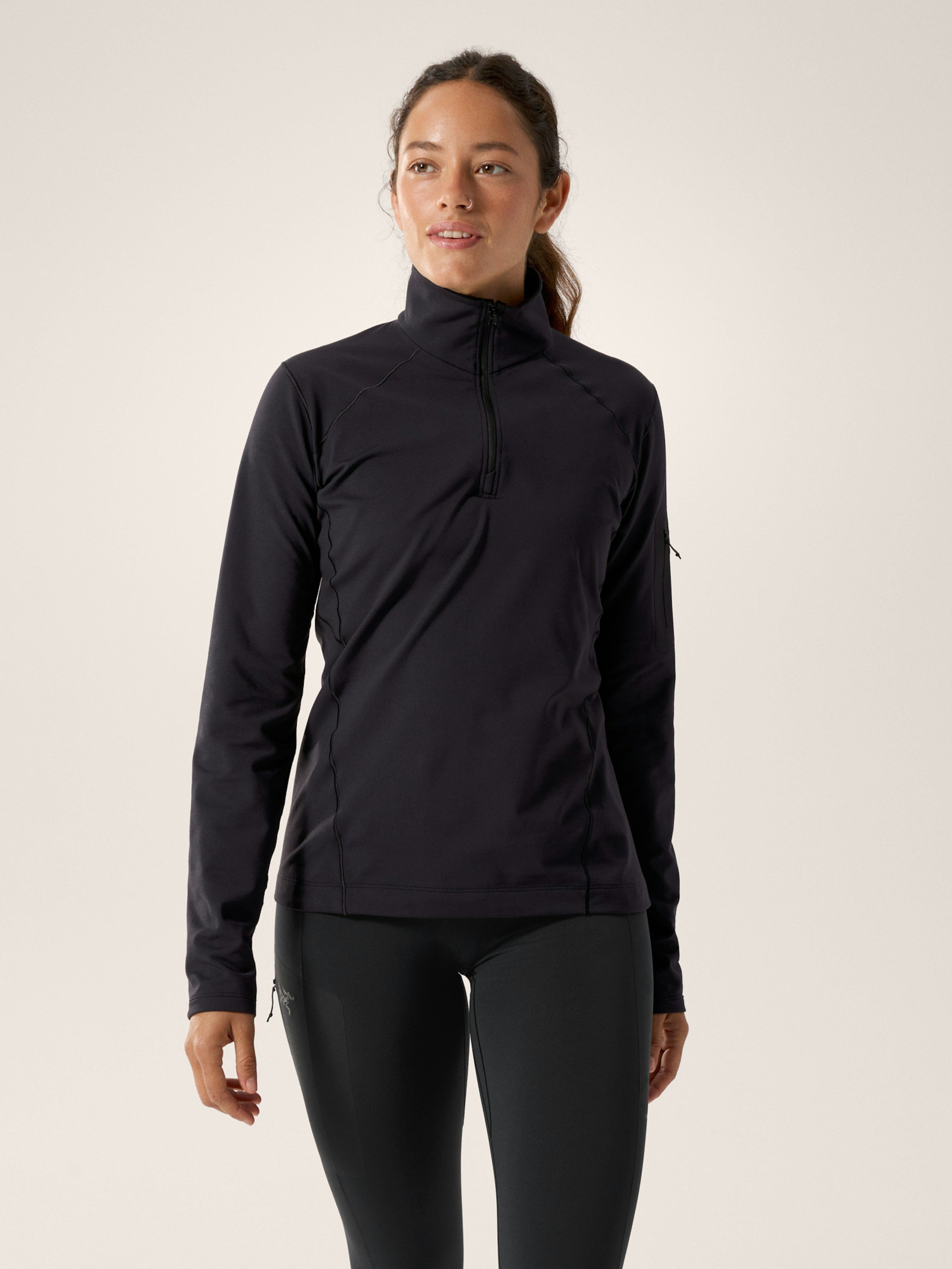 Rho Zip Neck W Women's Black Front View