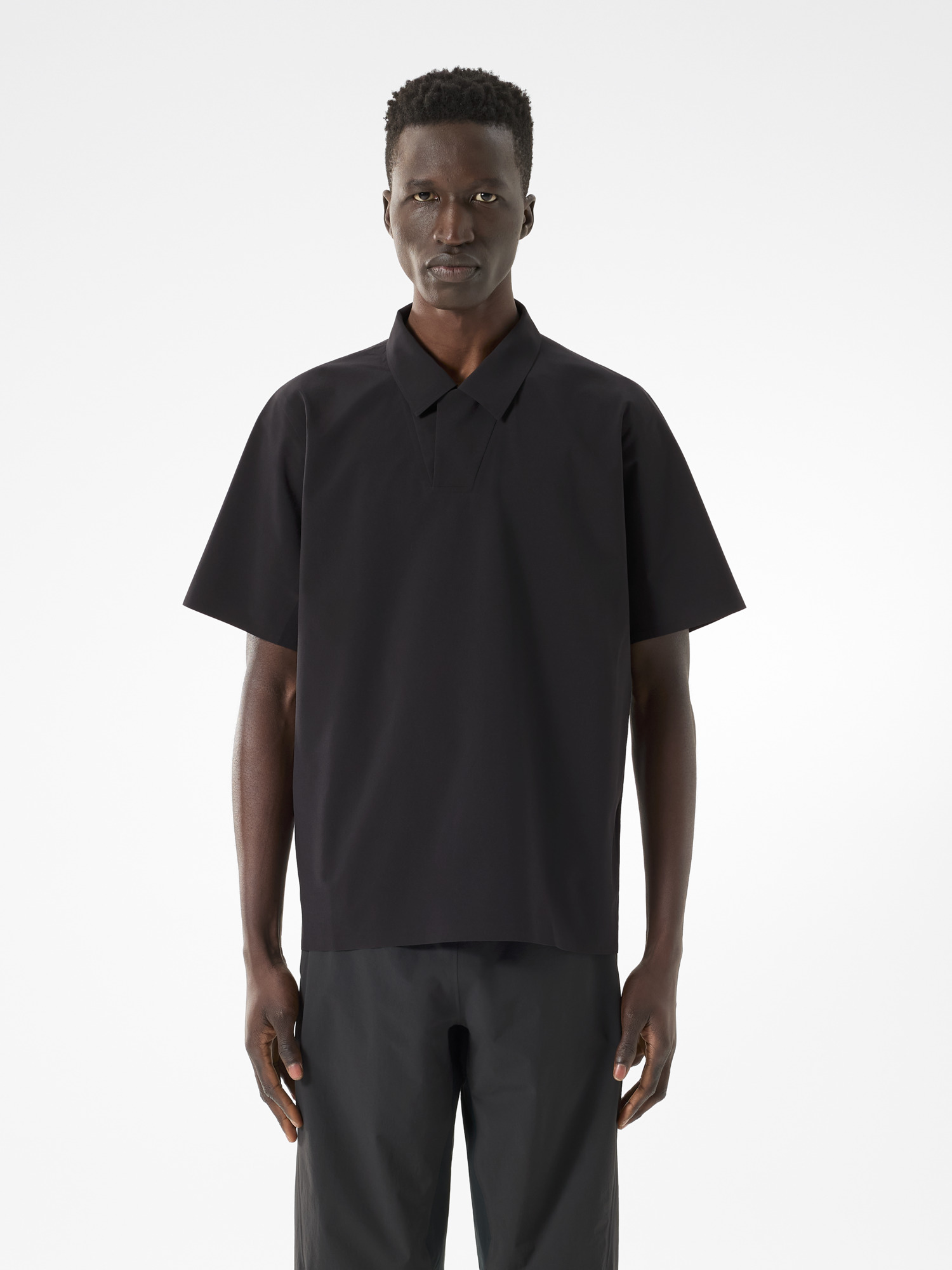 Dromos Tech Polo Shirt SS Black Front View