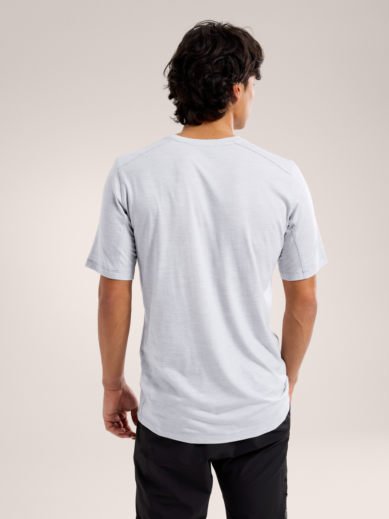Ionia Merino Wool Arc'Word Logo Shirt SS Solitude Heather / Void Back View