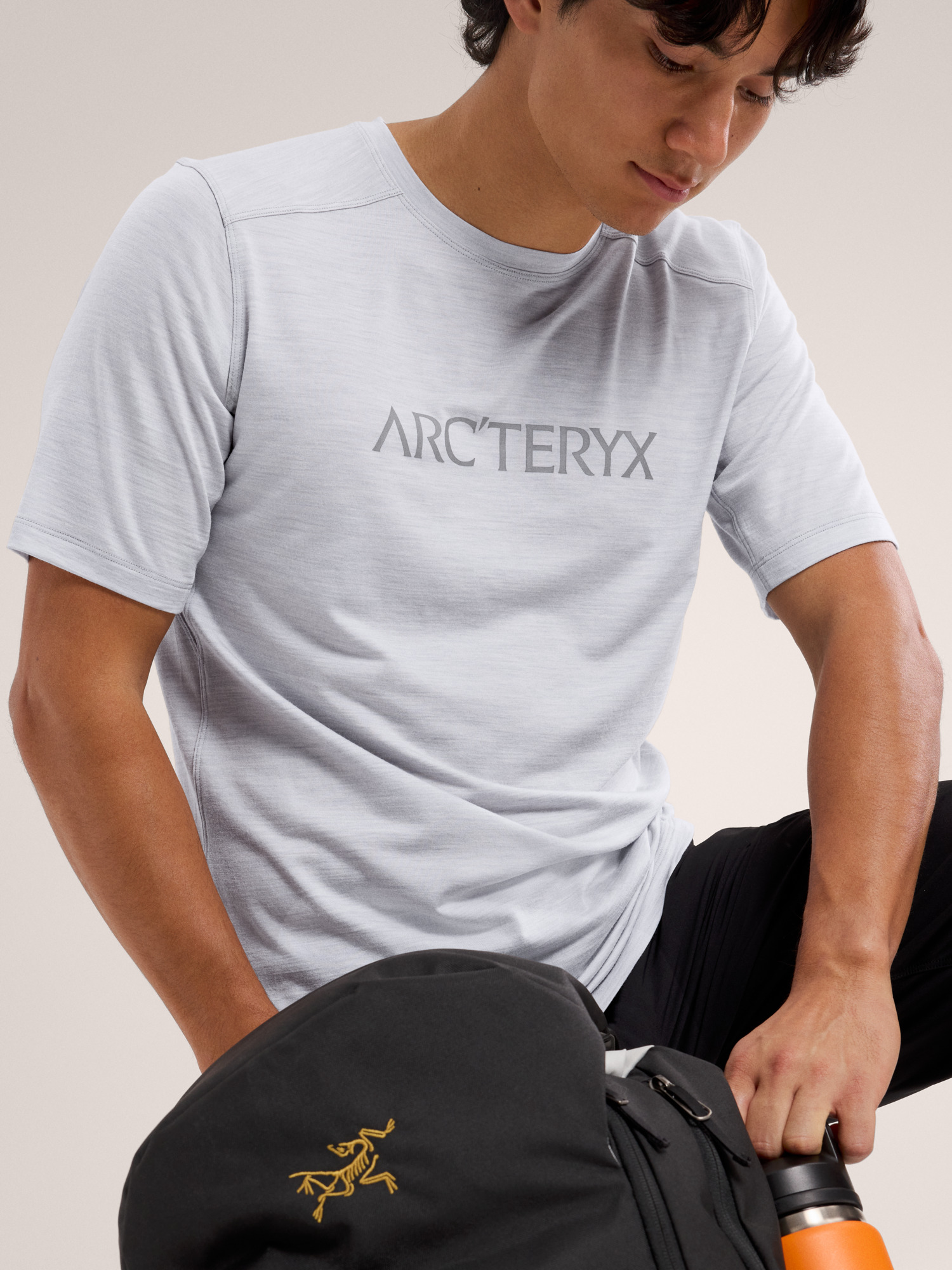 Ionia Merino Wool Arc'Word Logo Shirt SS Solitude Heather / Void Hover