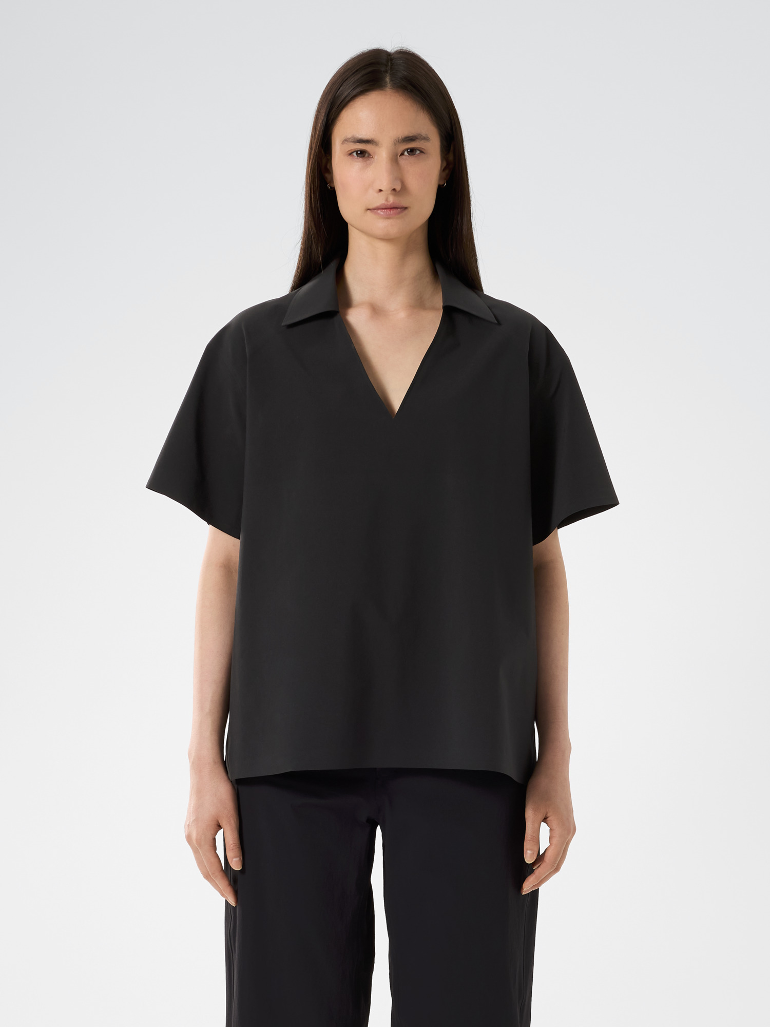 Eave V Neck Shirt Women's Black Front View