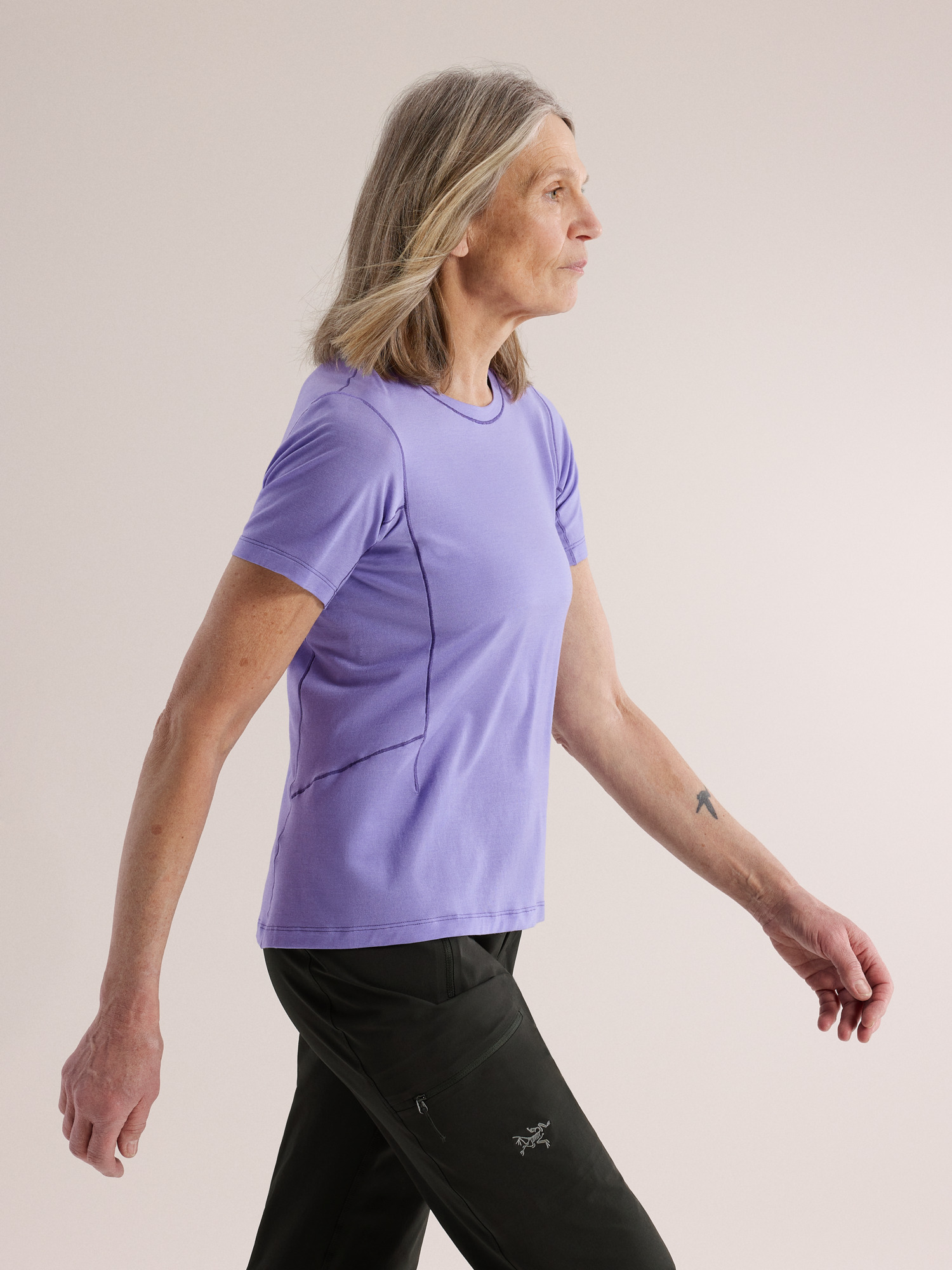 Lana Merino Wool Crew Shirt SS Women's Moonstone Side View